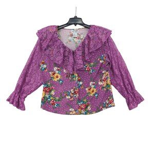 Vintage Lacy Afternoon Button Up Shirt Size L Floral Lace Cottagecore Retro 90s